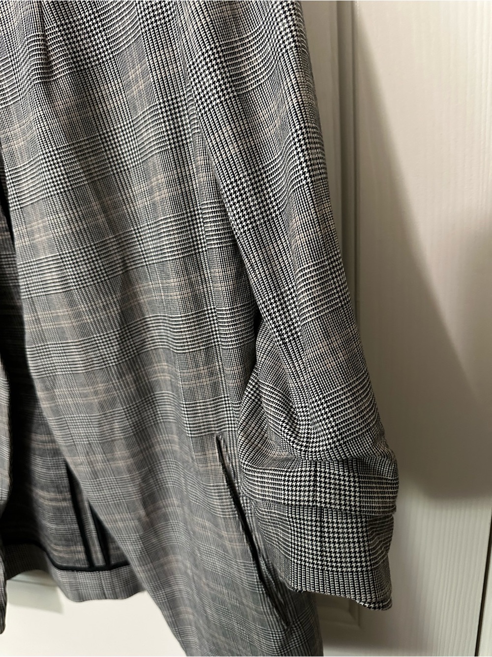 Babaton Gray Glen Plaid Open-Front Blazer ruched sleeve Size 2 - Picture 4 of 6